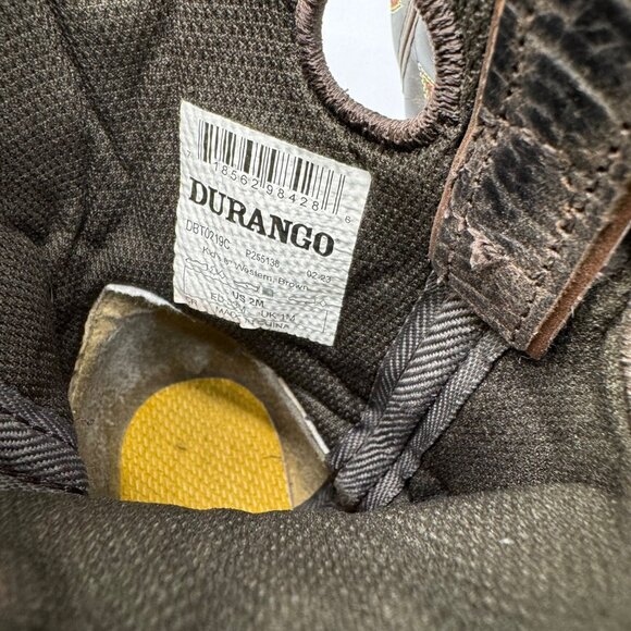 Durango Lil' Rebel Pro Brown Leather Square toe 8" Western Cowboy Boot Kids 2M - Picture 8 of 12